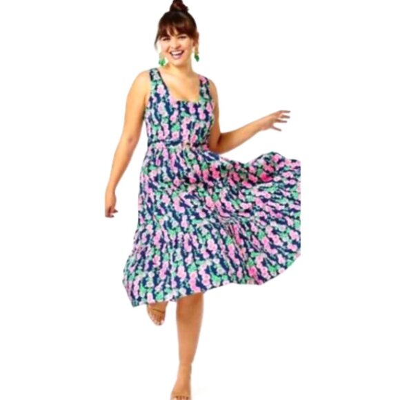 HTF NWT Lilly Pulitzer McKinnon Midi Dress Oyster Bay Blue De Vine Size 16 - Picture 6 of 13